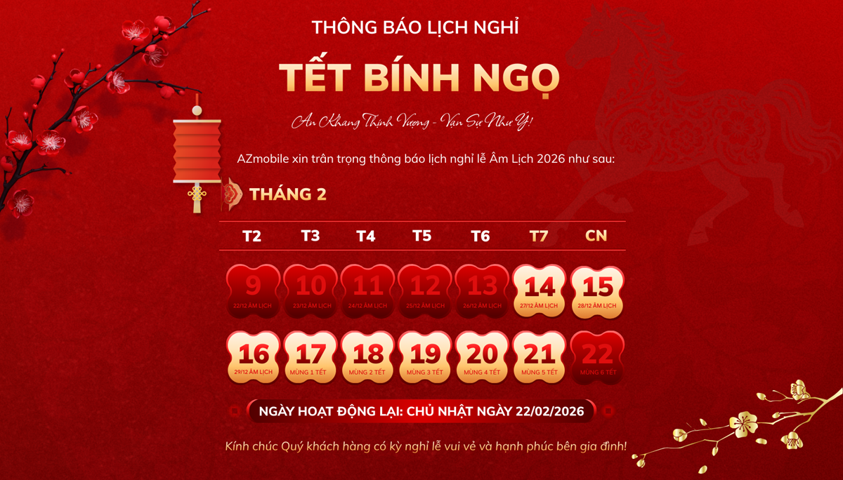 AZMOBILE THÔNG BÁO LỊCH NGHỈ TẾT NGUYÊN ĐÁN