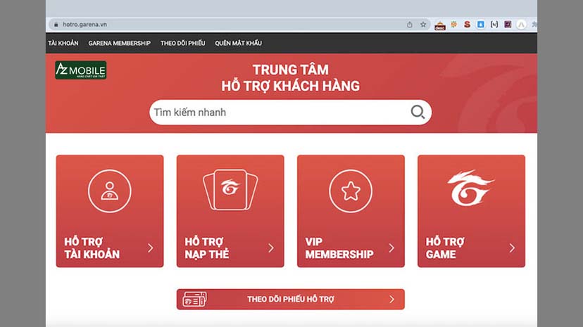 đổi mật khẩu Garena bằng mục Hỗ trợ.jpg