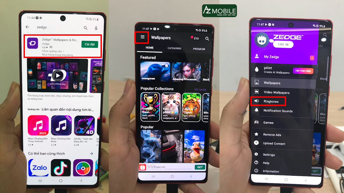 tải Zedge và chọn mục Ringtones trên ứng dụng.jpg