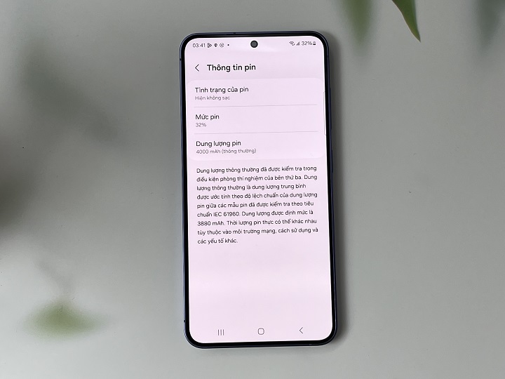 dung lượng pin trên s24